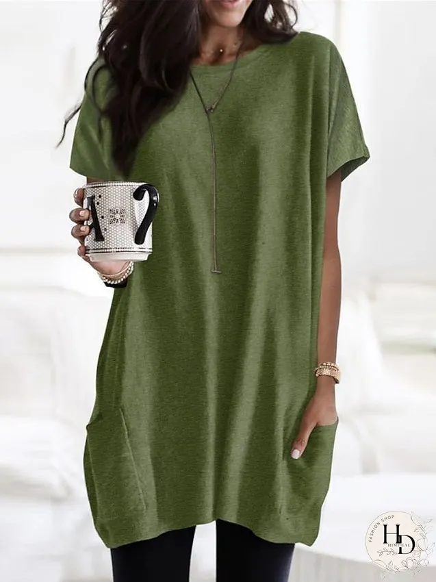 Casual Dress T Shirt Dress Tee Dress Shift Dress Mini Dress Black White Pink Short Sleeve Pure Color Pocket Summer Spring Crew Neck Classic Loose Fit S M L XL XXL for Women