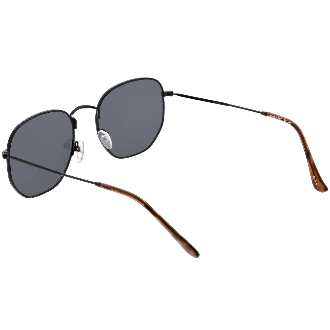 Large Metal Hexagonal glasses Slim Arms Neutral Colored Flat Lens 54mm