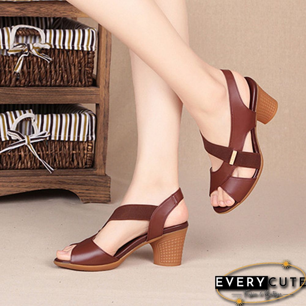 Women Ankle Strap Sandals Peep Toe High Heels Rome Summer Women's Thick Heel Comfortable Shoes Ladies Fashion PU Footwear