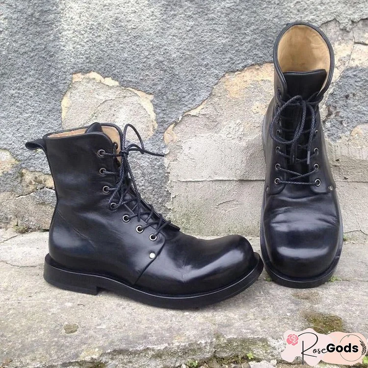 Vintage Leather Soft Round Toe Men's Boots