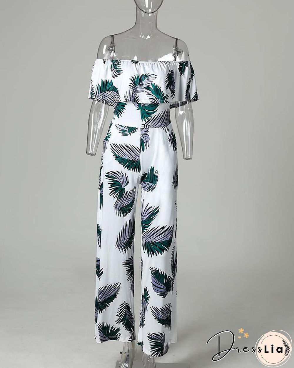 Fashion Print Frilled Off Shoulder Flared Jumpsuit P11647