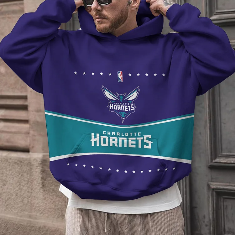 Charlotte Hornets  Printed Hooded Pocket Pullover Hoodie
