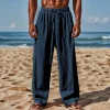 Men's Linen Plain Comfort Breathable Full Length Casual Pants by Inlyline