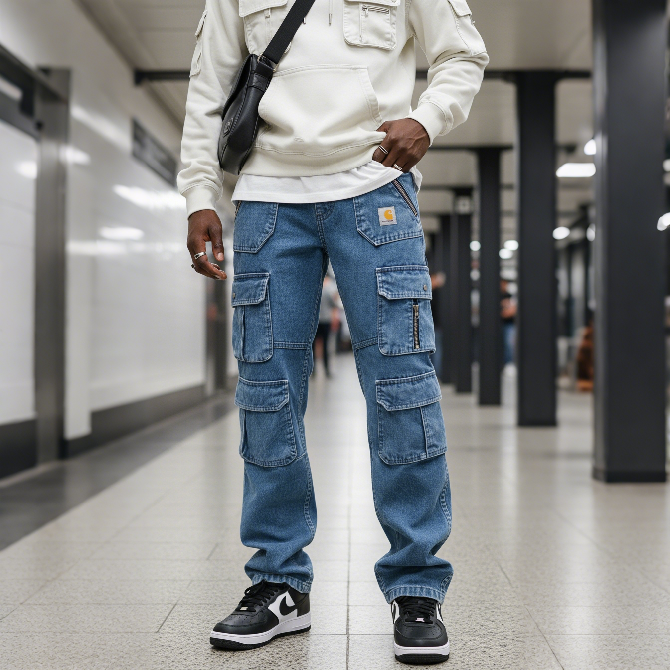 Street Style Multi-functional Multi-pocket Multi-zipper Retro Washed Cargo Trousers