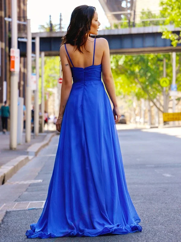 Miabek V Neck Royal Blue Prom Dress With Slit