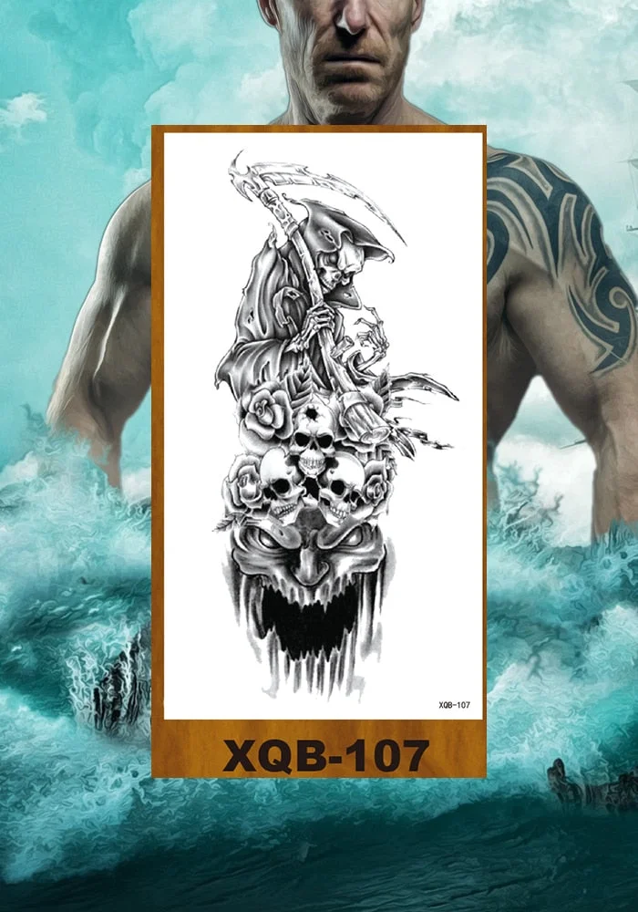 Temporary Tattoos Stickers Vajra Skull Night Demon Crow Mythical Beast Men Women Girl Flower Arm Chest Fake Tatoo Semi Permanent