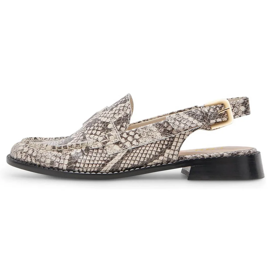 Python Print Round Toe Buckle Flat Loafers Slingback Shoes