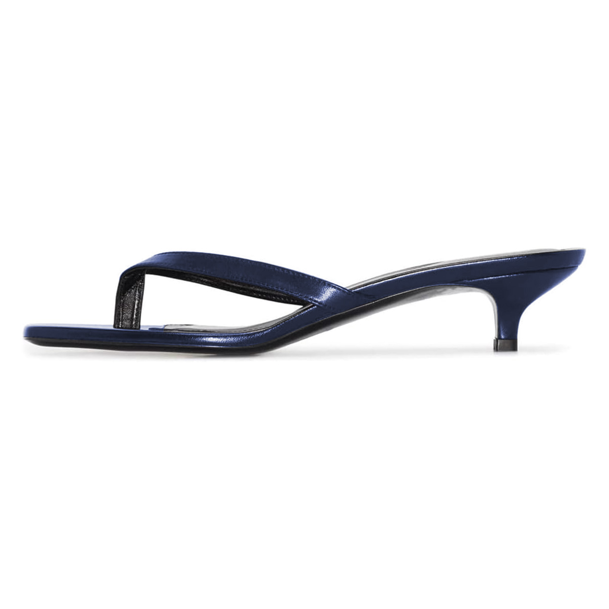 Navy Blue Vegan Leather Square Toe Kitten Heel Flip Flops for Women Nicepairs