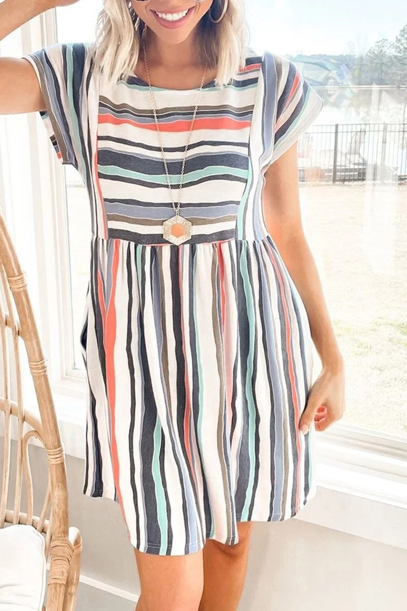 Short Sleeve Stripes Casual Dress