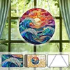 (18.5cm)DIY Acrylic Jigsaw Puzzle Window Hanging with Hanging Chain DIY Stained Glass Decoration Round Window Puzzle Decor for DIY Craft Project (Stained Glass Sea Wave)