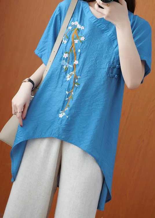 Women Embroidery Summer Top Wardrobes Blue Tops