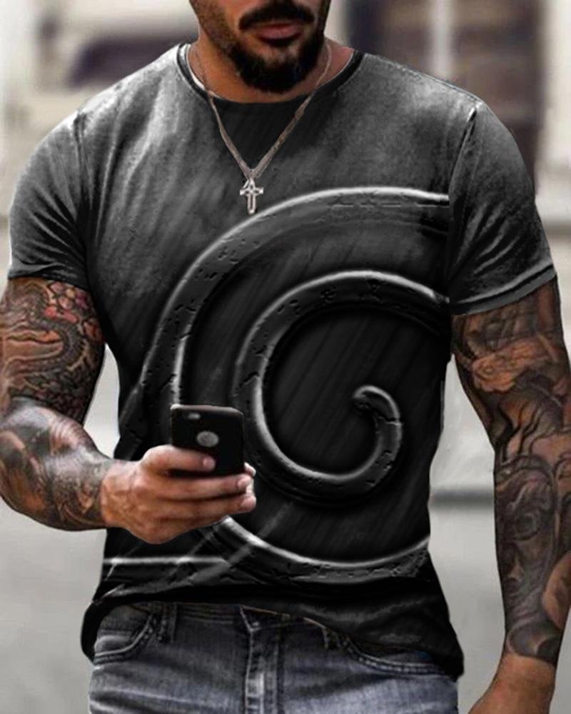 Casual Swirl Black Short Sleeve T-Shirt