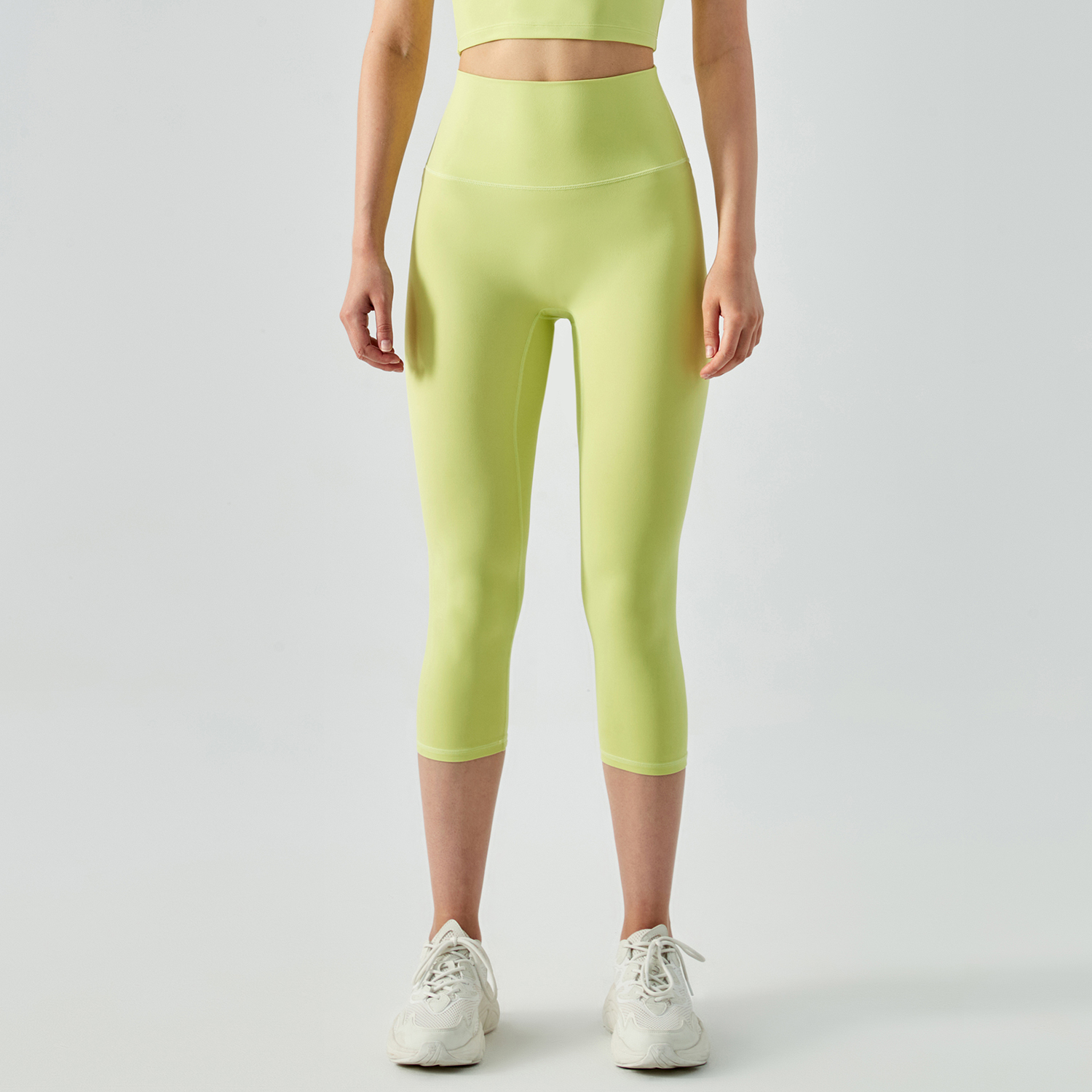 Hergymclothing Lime Green no front seam slim fit freely stretchable fitness squat proof not see through comfy workout sports gym capri for sale