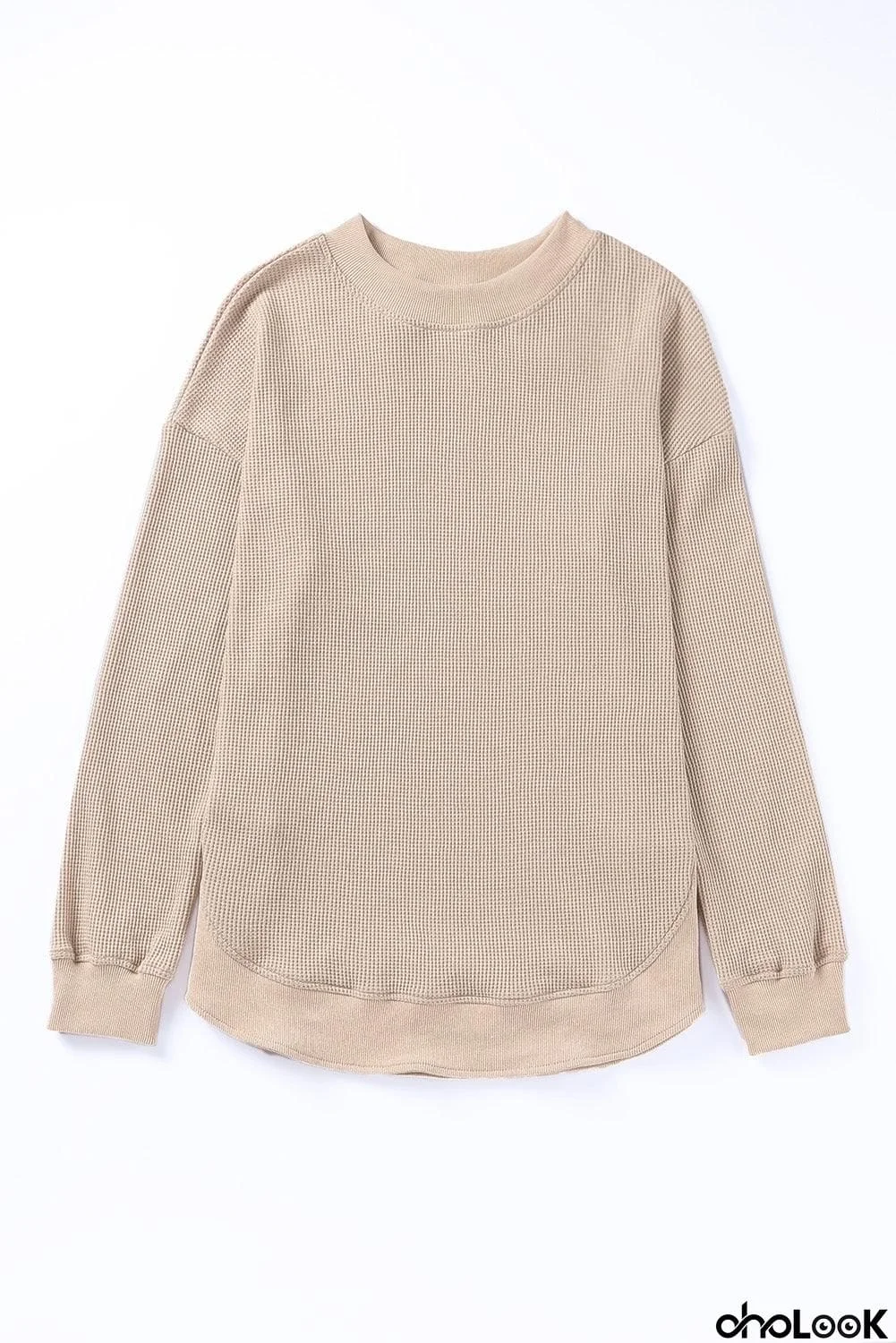 Waffle-Knit Crewneck Drop Shoulder Top