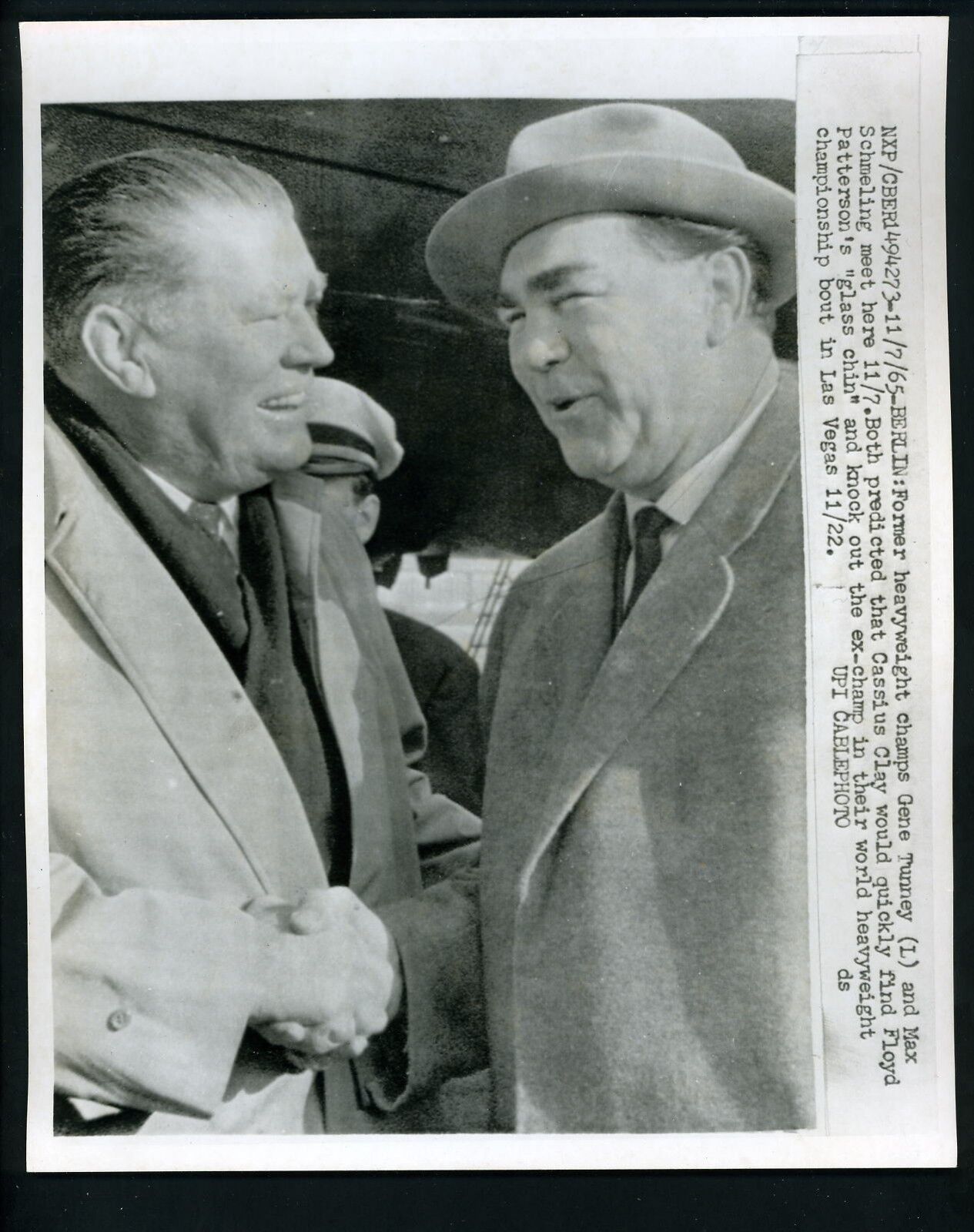 Boxers Gene Tunney Max Schmeling meet in Berlin predict Clay KO 1965 Press Photo Poster painting