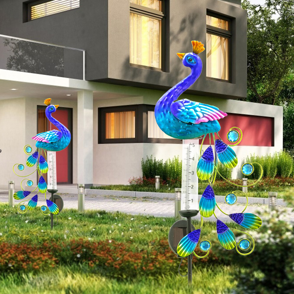 

Vintage Solar Peacock Light Outdoor Iron Peacock Animal Rain Gauge Statue, 501 Original