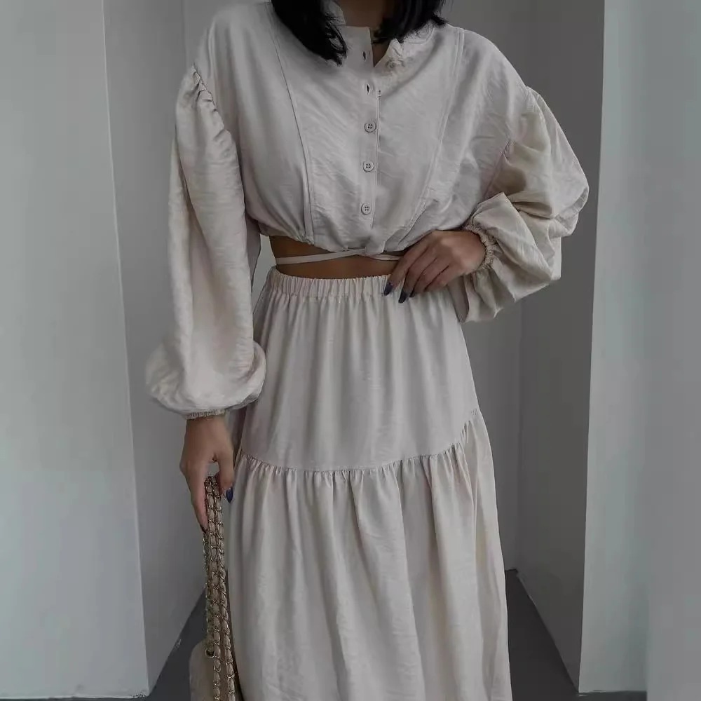 Nigikala Nigikala New With Long-Sleeved Top Folded Open Skirt Suit