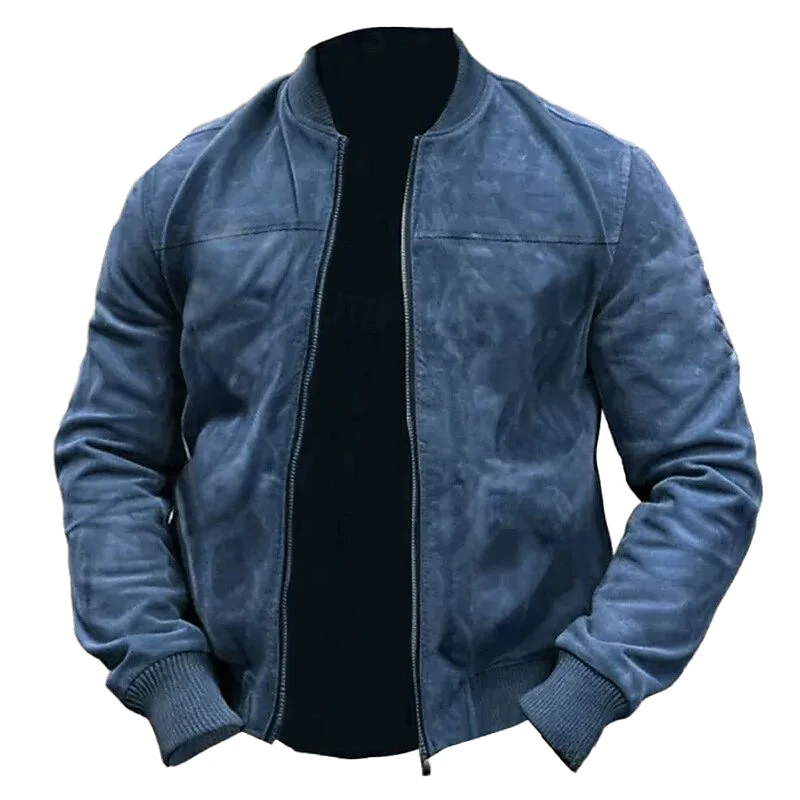 Men's Vintage Outdoor Suede Solid Color Zipper Long Sleeve Jacket