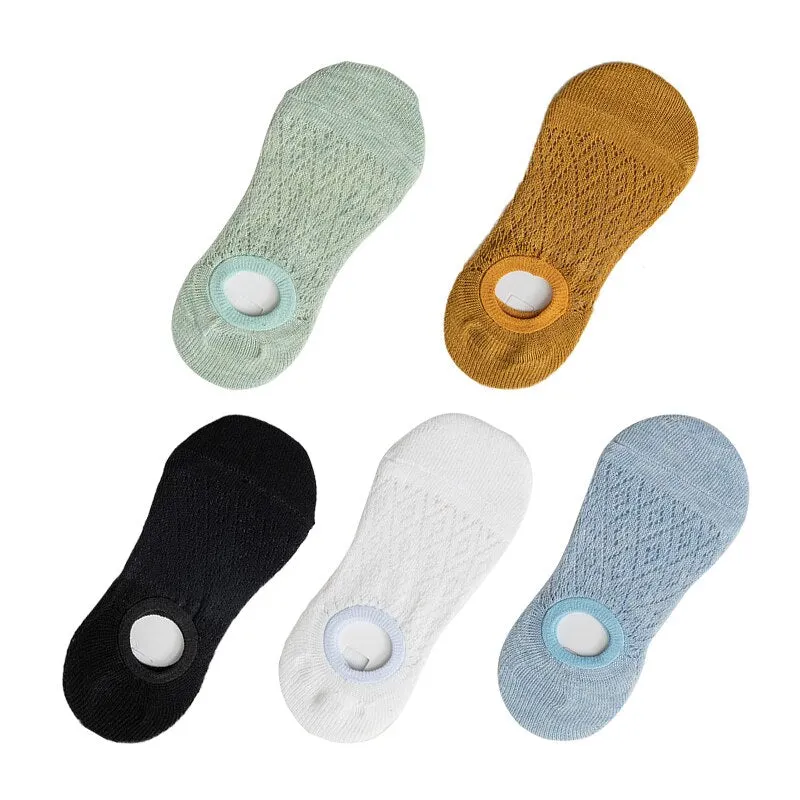5 Pairs/Set Women Silicone Non-slip Invisible Socks Summer Solid Color Mesh Ankle Boat Socks Female Cotton Slipper No Show Socks