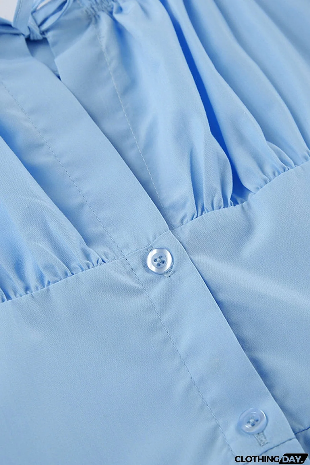 Puff Sleeve Single-breasted Ruffle Dress