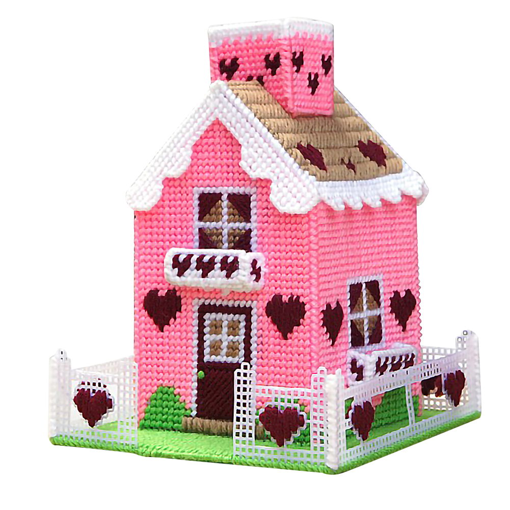 

DIY Wool Material Embroidery Cross Stitch Kit 3D Tissue Box Crafts (Pink), 501 Original