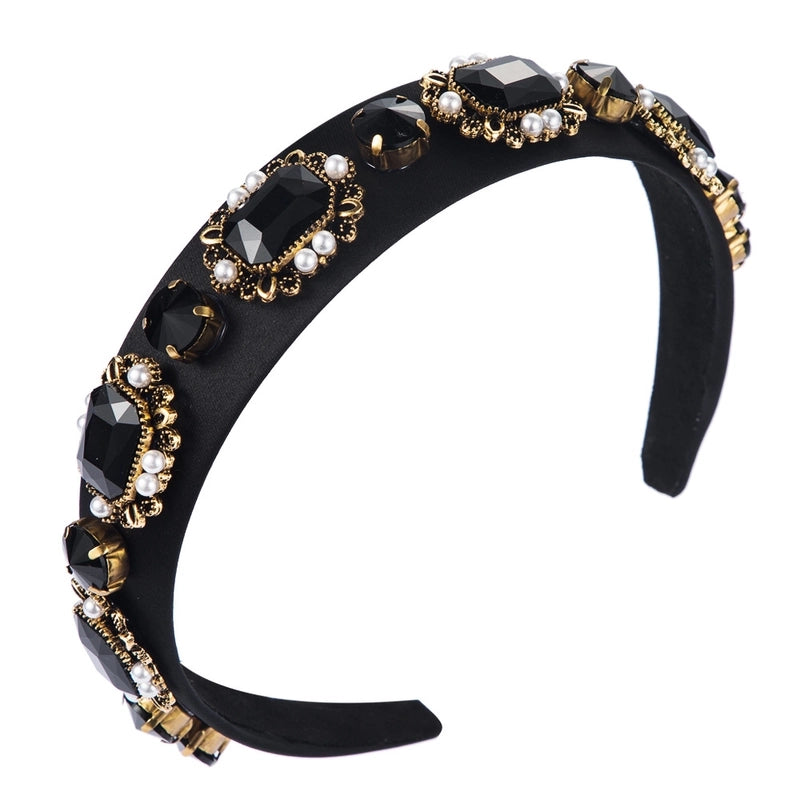 Women’s Casual Elegant Classic Style Color Block Alloy Cloth Inlay Rhinestones Glass Hair Band