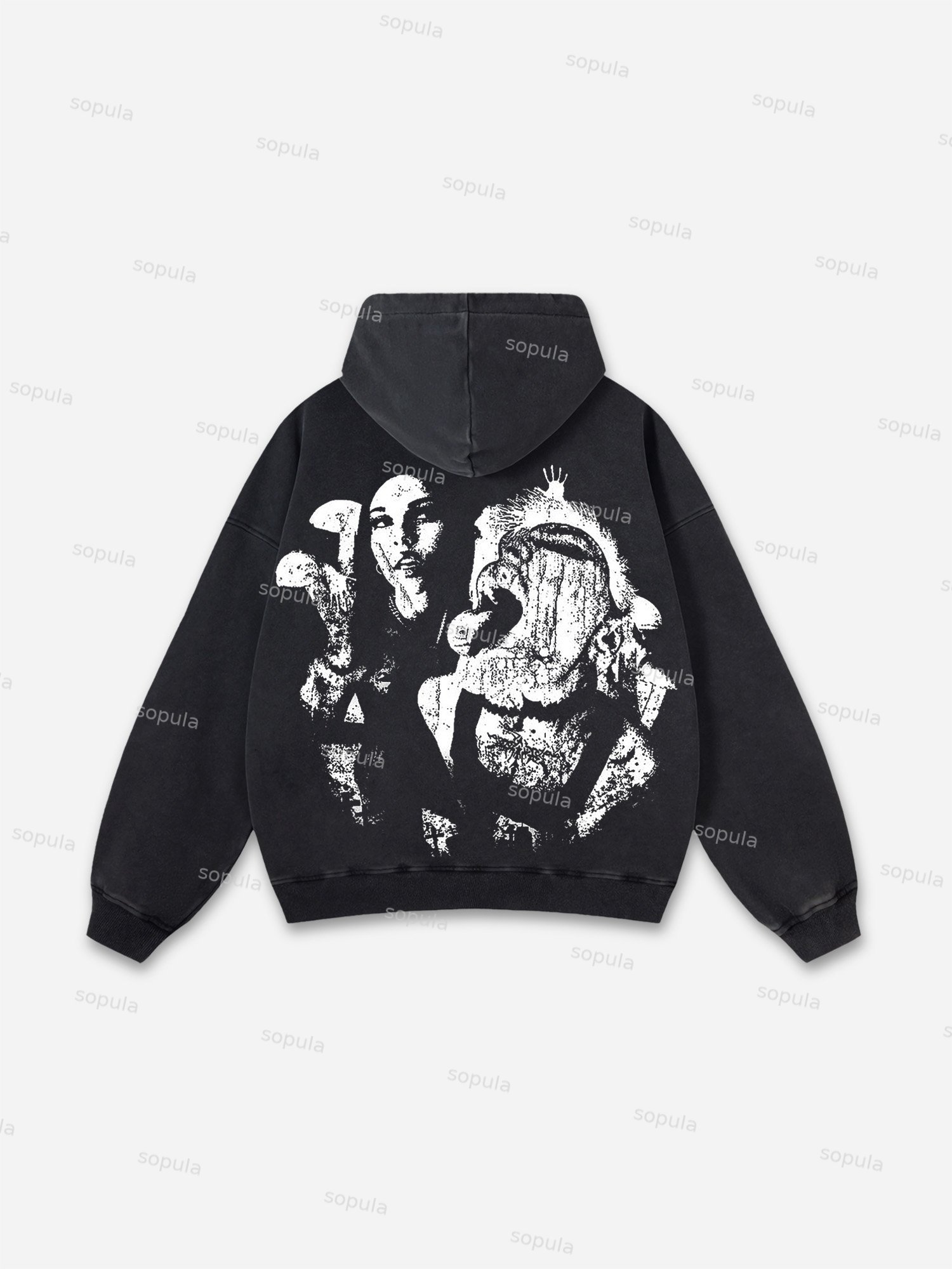 Sopula Vintage Unisex Contrasting Color Printed Acid Washed Hoodie