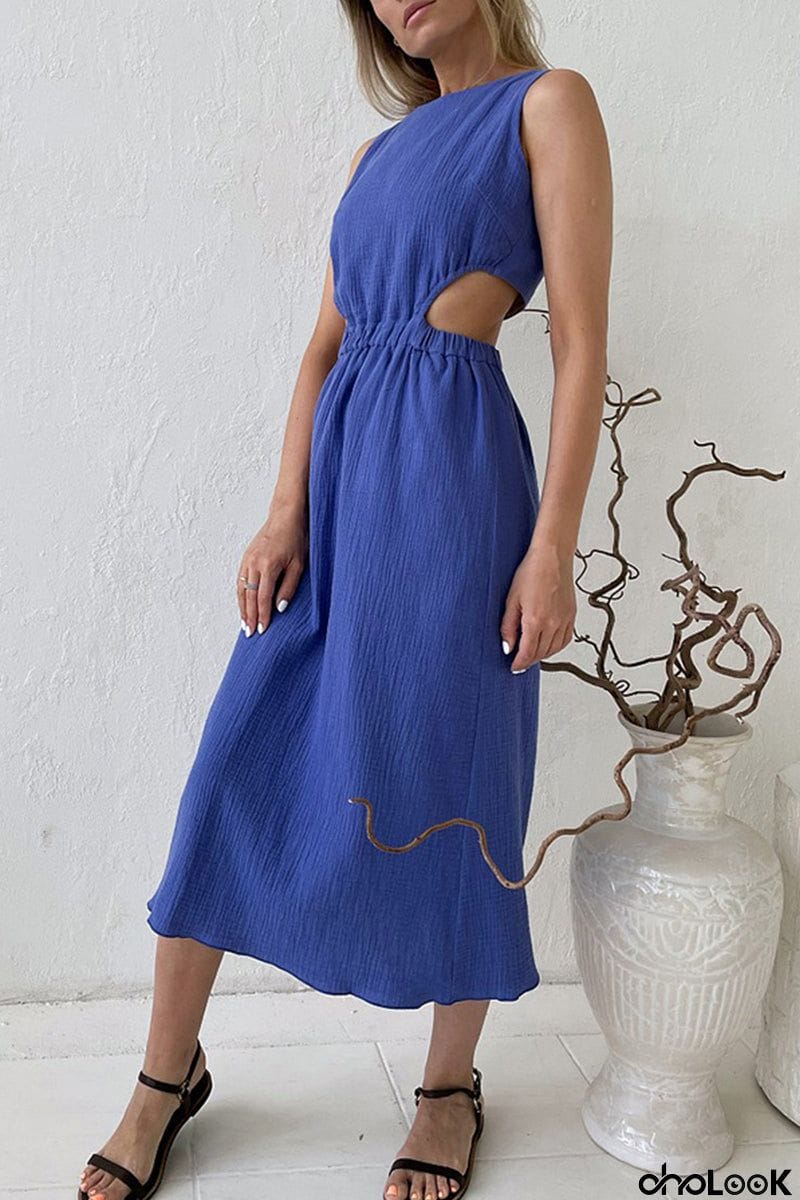 Casual Simplicity Solid Buckle O Neck Sleeveless Dress Dresses