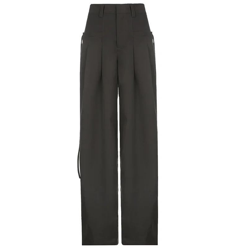 Ueong Summer New Spice Girls Fashion Retro Street Loose Low-Waisted Solid Color Woven Trousers
