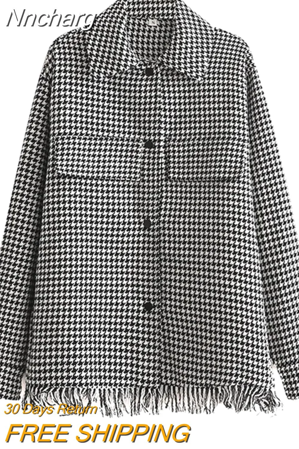 Nncharge Shirts Oversize Houndstooth Jacket coats With Pocket Female Vintage Plaid Jacket Spring Tassel Coat TRF Mujer 2023 New Coat