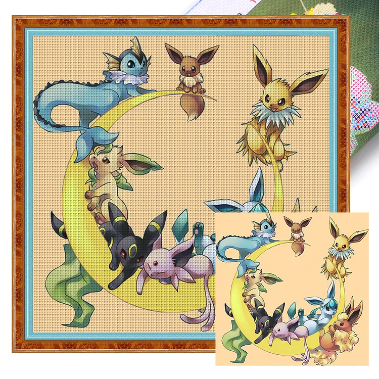 【Huacan Brand】Evolution Form Of Pokémon Eevee 11CT Stamped Cross Stitch 50*50CM(28 Colors)