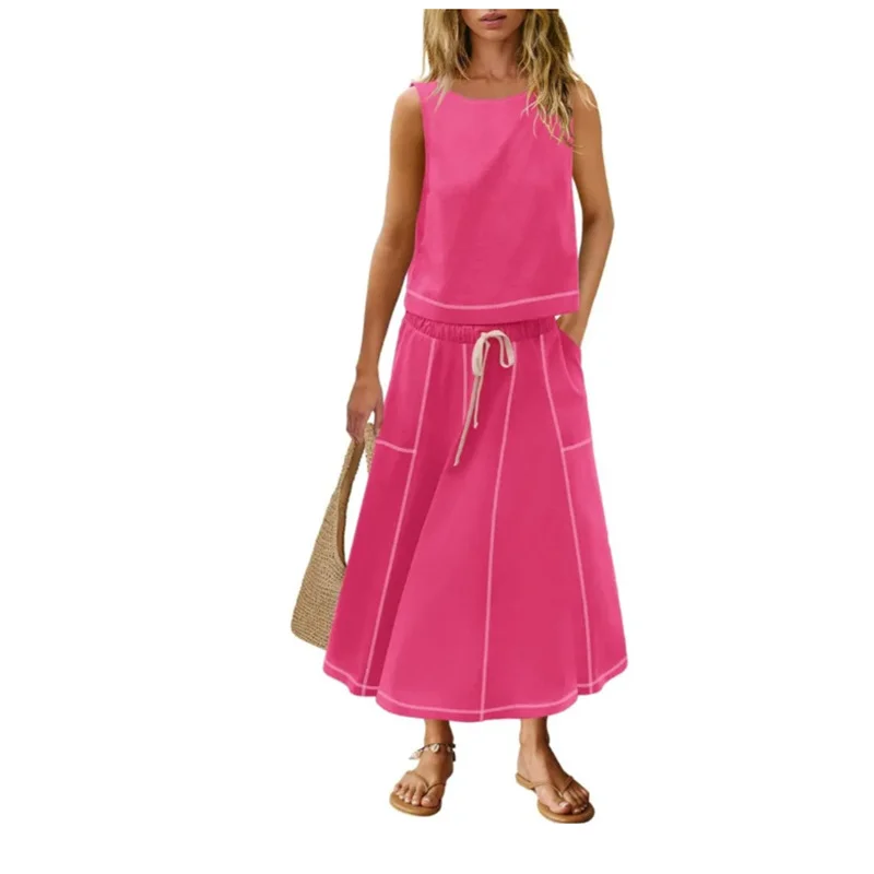 Athvotar Athvotar Hot 2025 New Summer Vacation Sleeveless Vest Half-Dress Cotton-Song Set Two-Piece Set