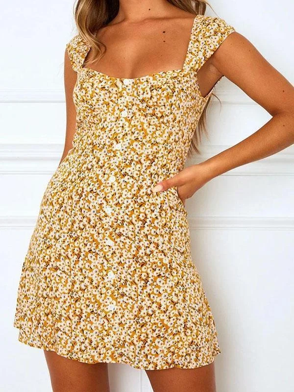 Square neck floral mini dress