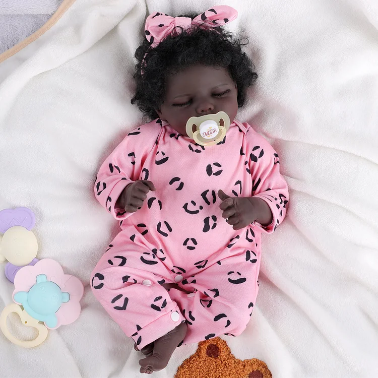 Babeside 17'' Adorable Reborn Baby Doll African American Pink Suit Sleeping Girl Twinnie