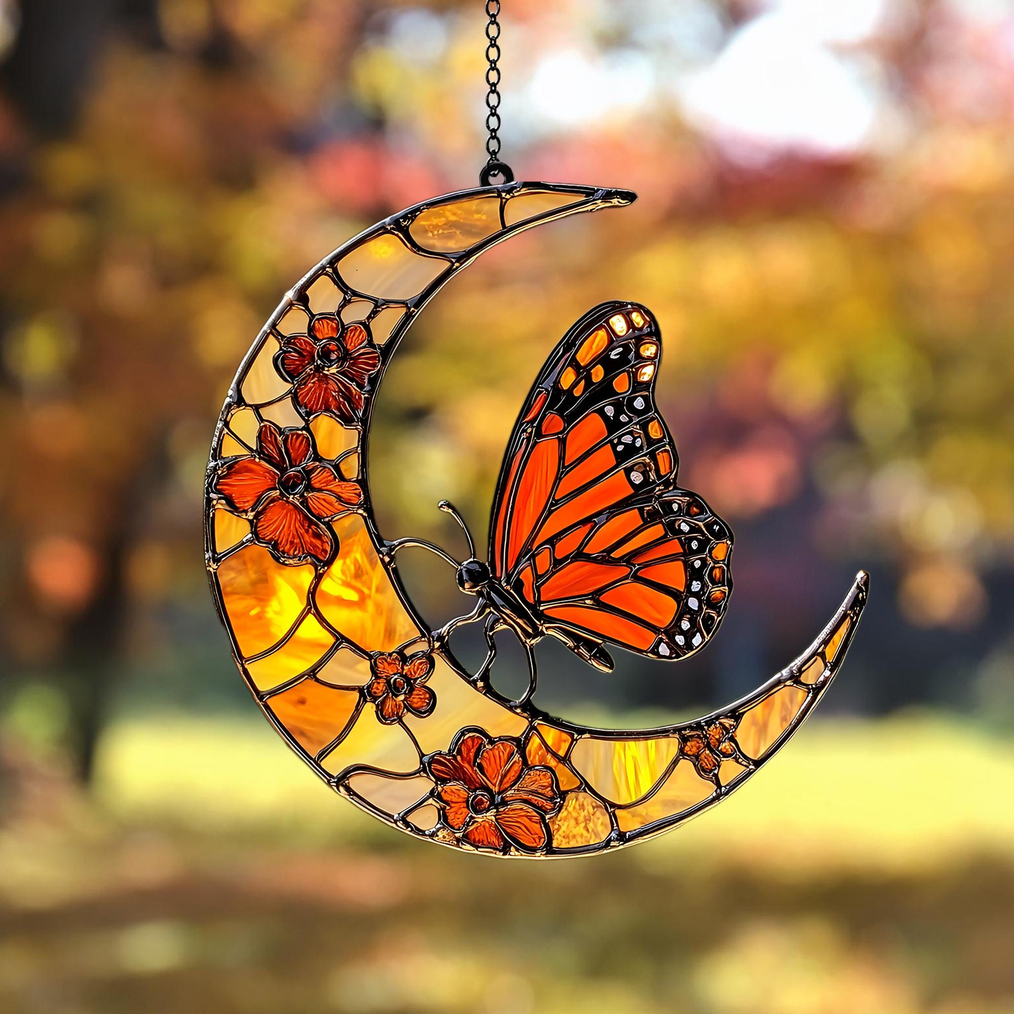 Monarch Butterfly and Floral Moon Suncatcher