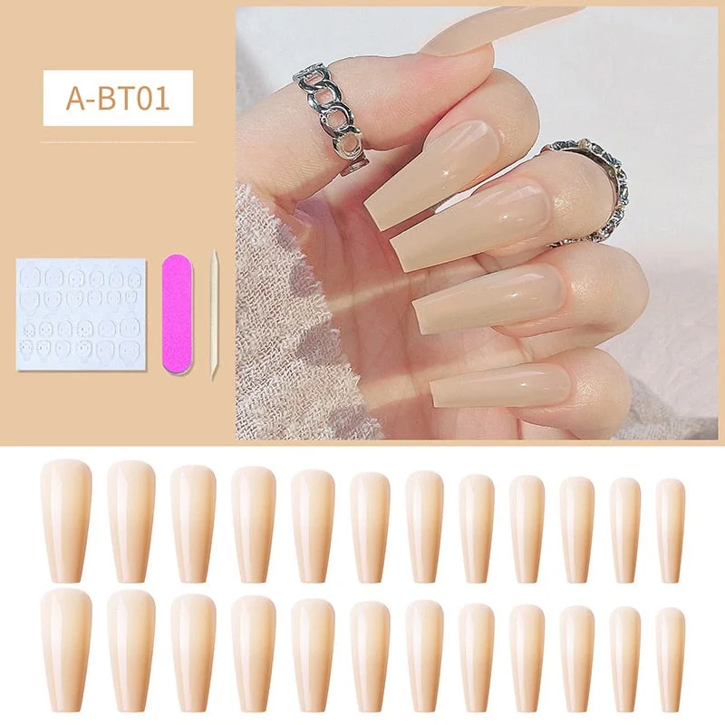 24pcs/box Artificial Nails With Glue Mid-length Fake Nails Gradient Wear Nail Stickers Finished Fake Nails Press On Nails Coffin-Nail Inspo