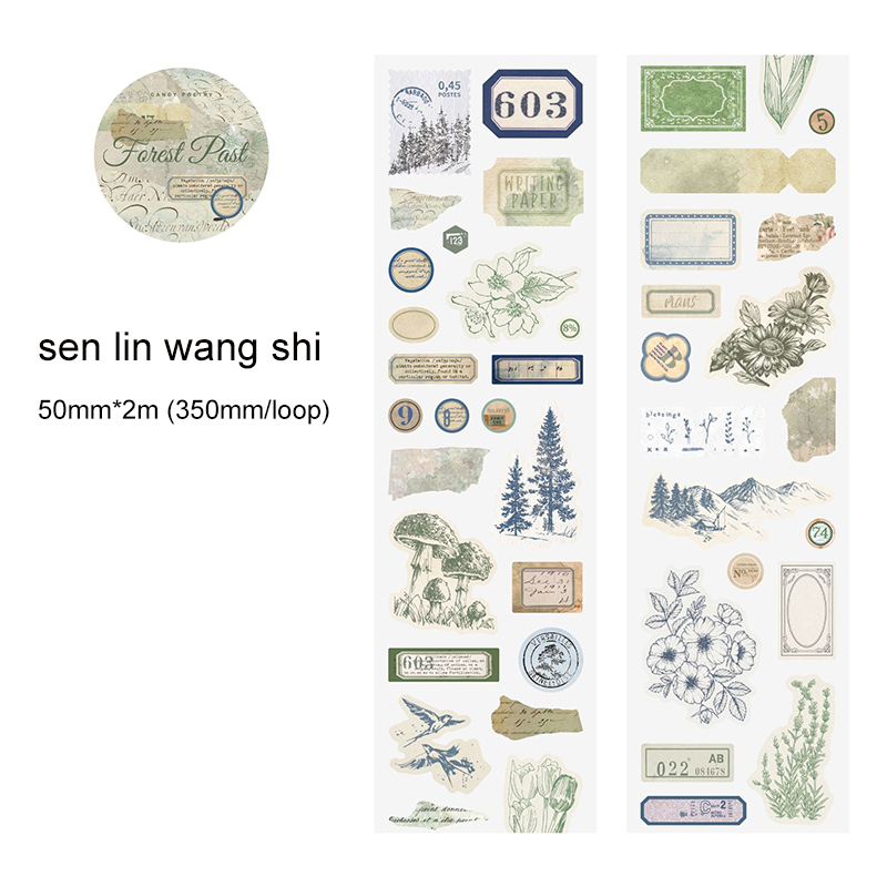 Waste Tape - 50mm*200cm Flower Language Letter Series Vintage Label Landscape 