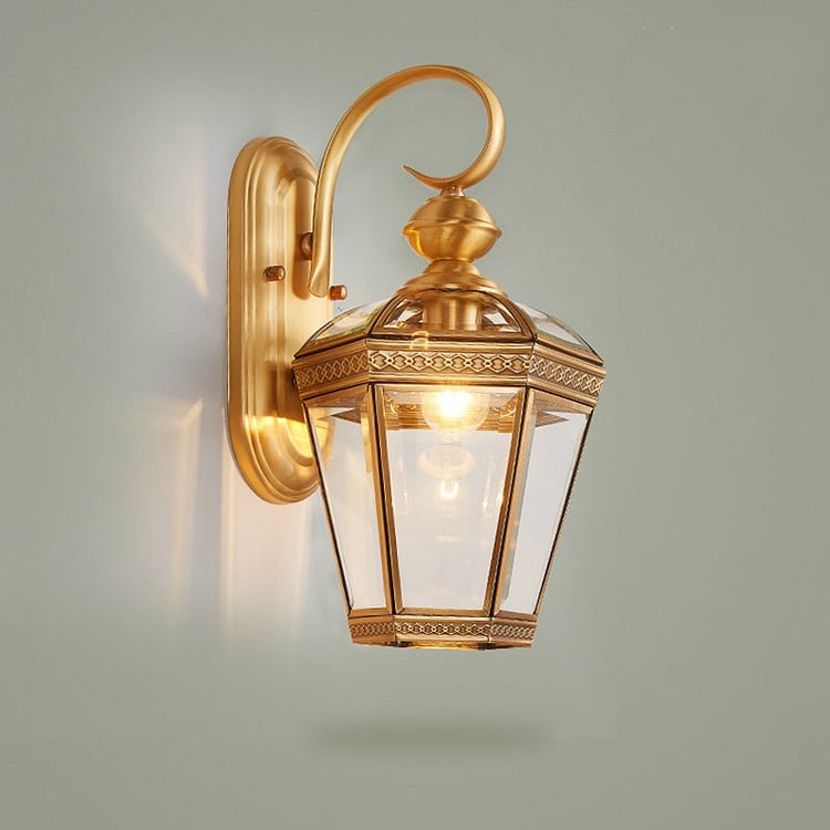 Lantern Hall Wall Lamp Traditional Metal 1 Head Brass Wall Mounted Light with Clear Glass Shade, 6"/7.5" W
