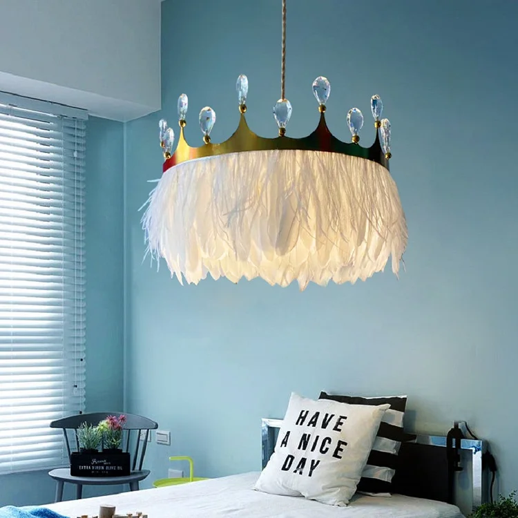 Crown Feather Chandelier Bedroom Lighting Vjlight