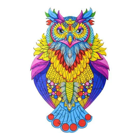 Jeffpuzzle™-JEFFPUZZLE™ COLORFUL OWL WOODEN PUZZLE