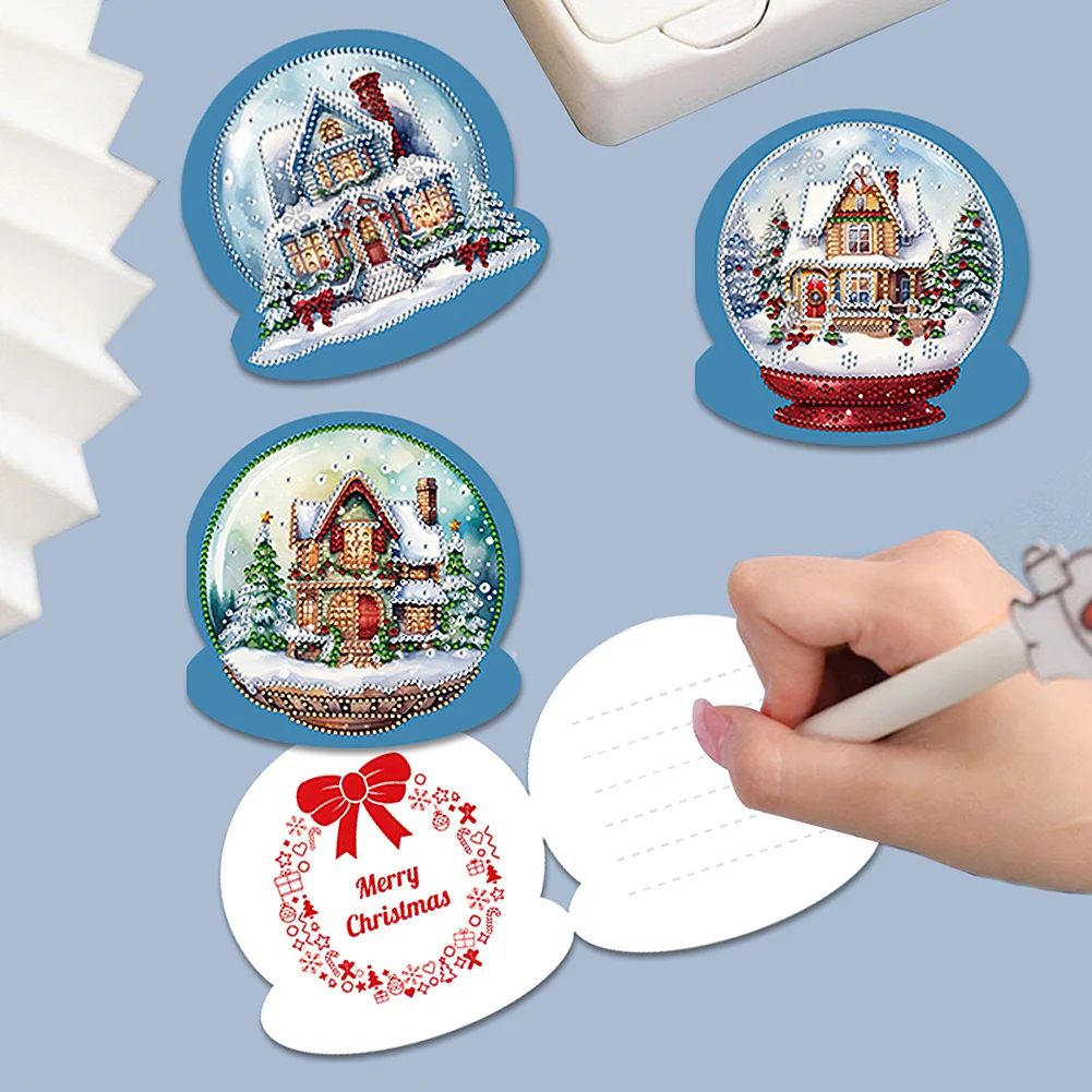 5pcs Xmas Christmas Cottage Special Shape Diamond Drawing Card Diamond Card【With White Envelope】