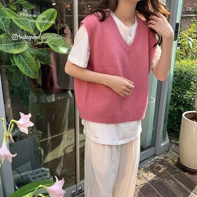 Solid Women Sweater Vest Pullover Japanese Style Ulzzang Fresh Lovely Students High Quality Leisure Loose All Match Trendy Girls