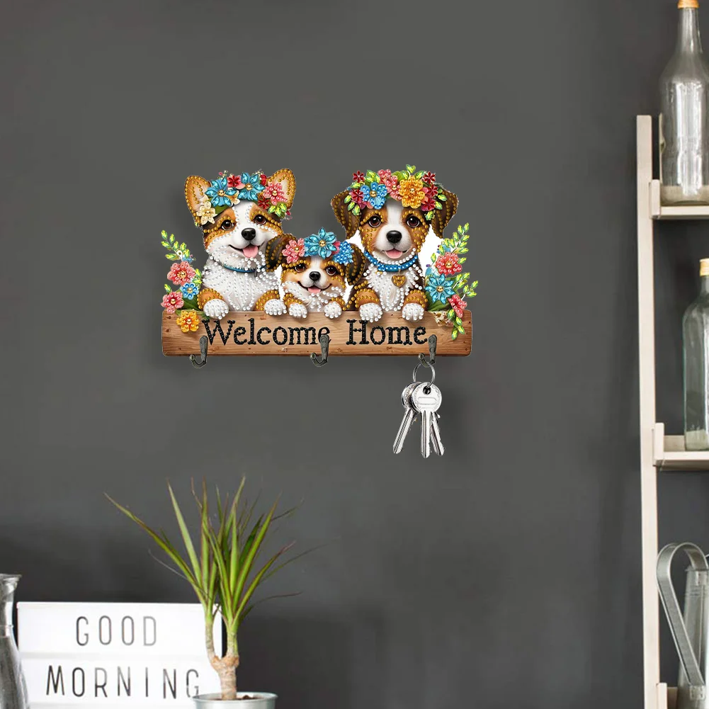 DIY Cute Dogs Wooden Diamond Painting Art Craft Wall Hooks DIY Crafts Decor