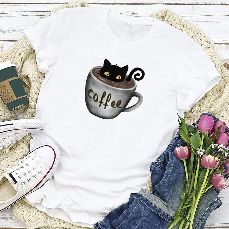 Cat In Coffee Mug Graphic  T-shirt Tee - 01402-Annaletters