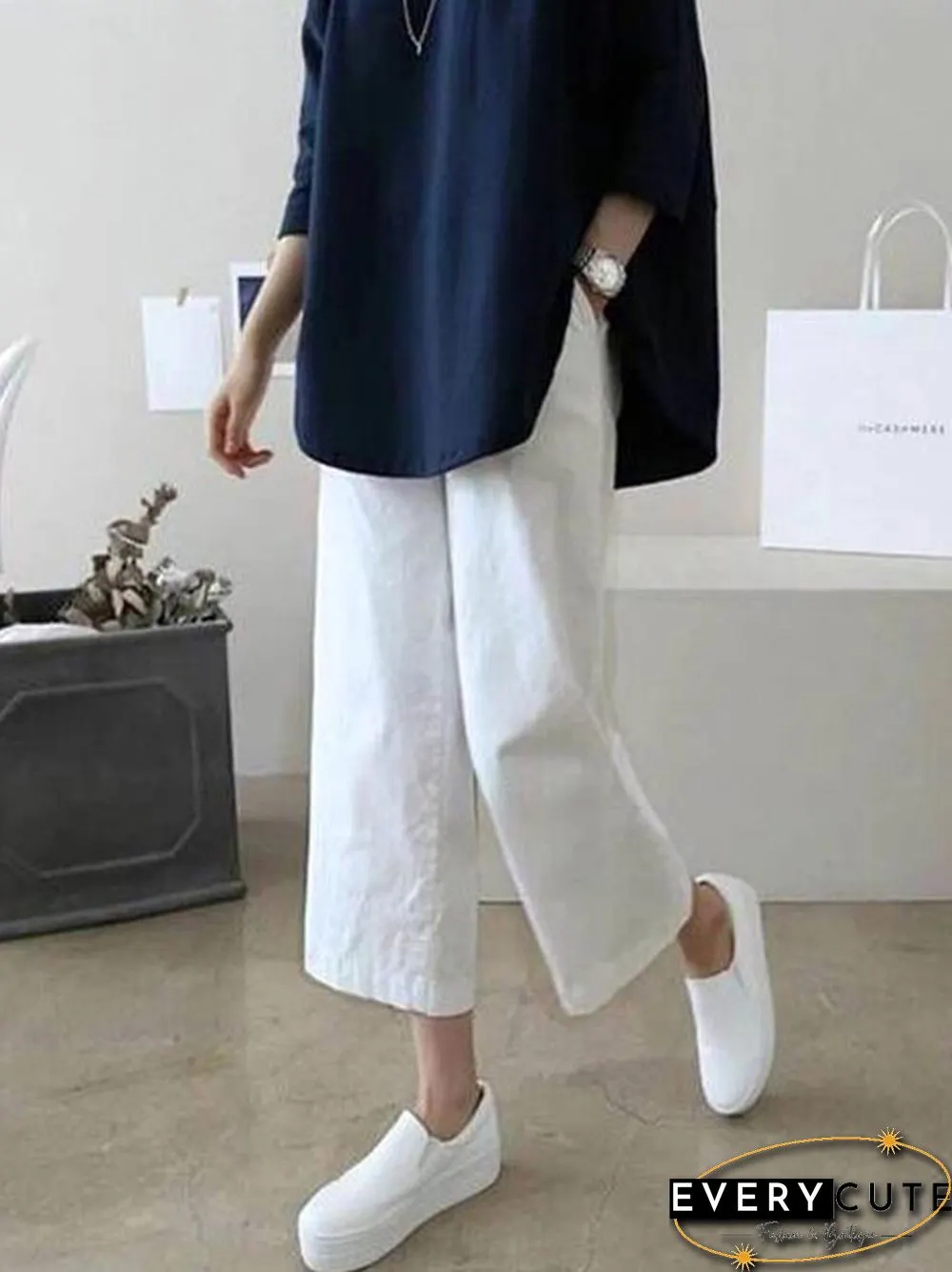 5 Colors Line Loose Casual Plus Size Wide-Leg Pants