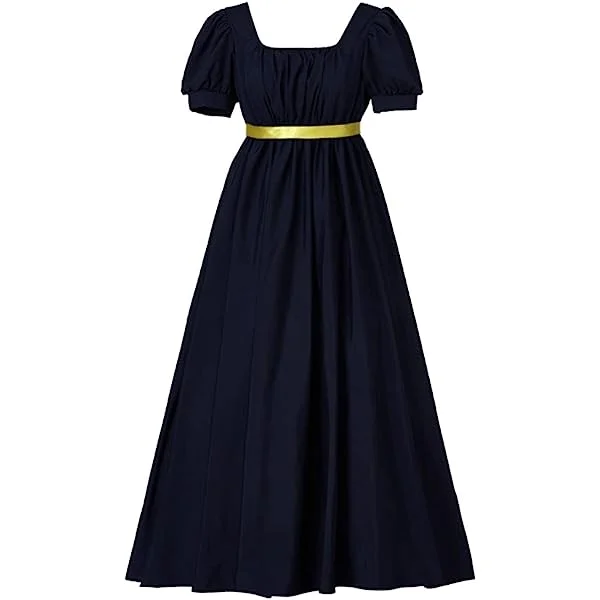Women's Medieval Regency Dress Satin Sash Ruffle Empire Waist Dress Tea Party Gown 3X-Large White