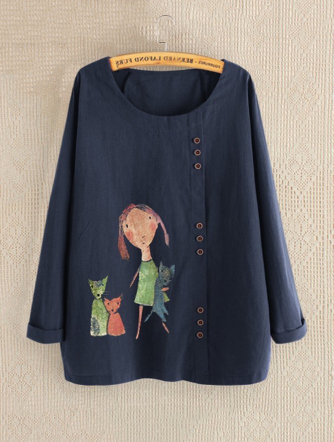 Animal Shift Crew Neck Vintage Shirts & Tops
