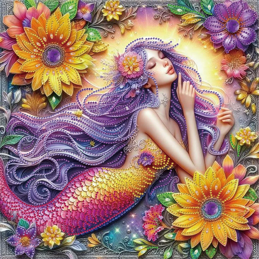 Partial Special-shaped Crystal Rhinestone Diamond Painting - Mermaid Flower(Canvas|40*40cm)