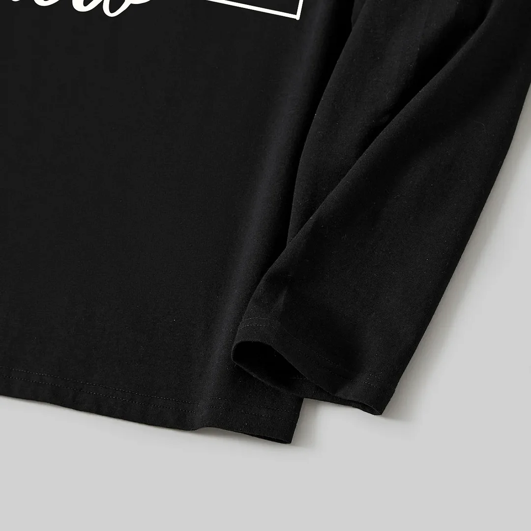 Christmas Tree and Text Print Black Long Sleeve Top with Red & White & Green Plaid Family Matching Pajamas