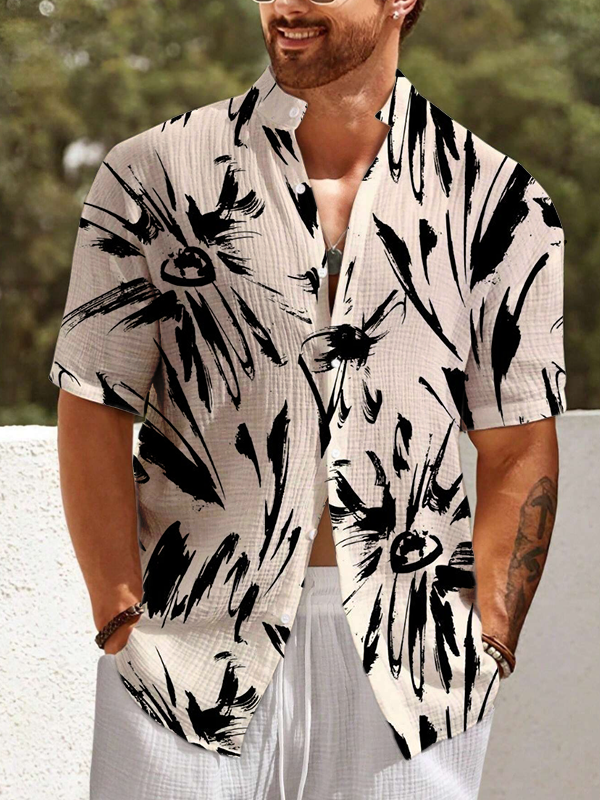 Men's Plant Ink Painting Print Casual Shirt
